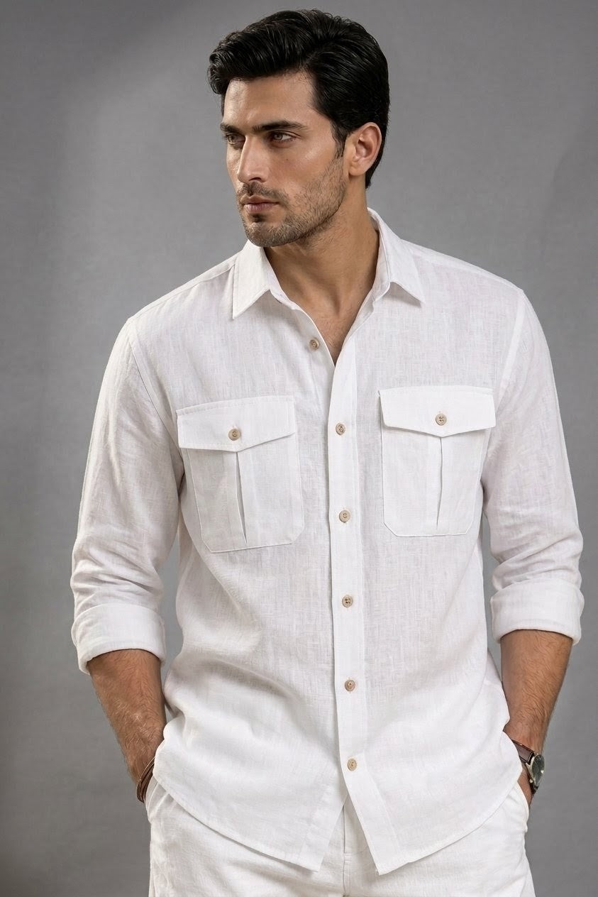 RARE RASU Premium Luxe Linen Double Pocket Utility Shirt
