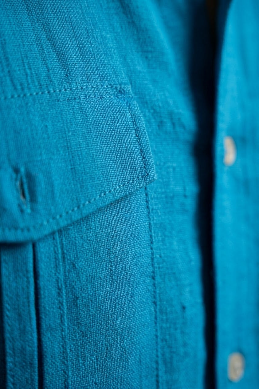 RARE RASU Premium Luxe Linen Shirt With Two Front Utility-Style Pockets (lagoon blue)