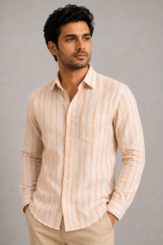 RARE RASU Classic Striped Breathable Full Sleeve Premium Linen Blend Casual Shirt