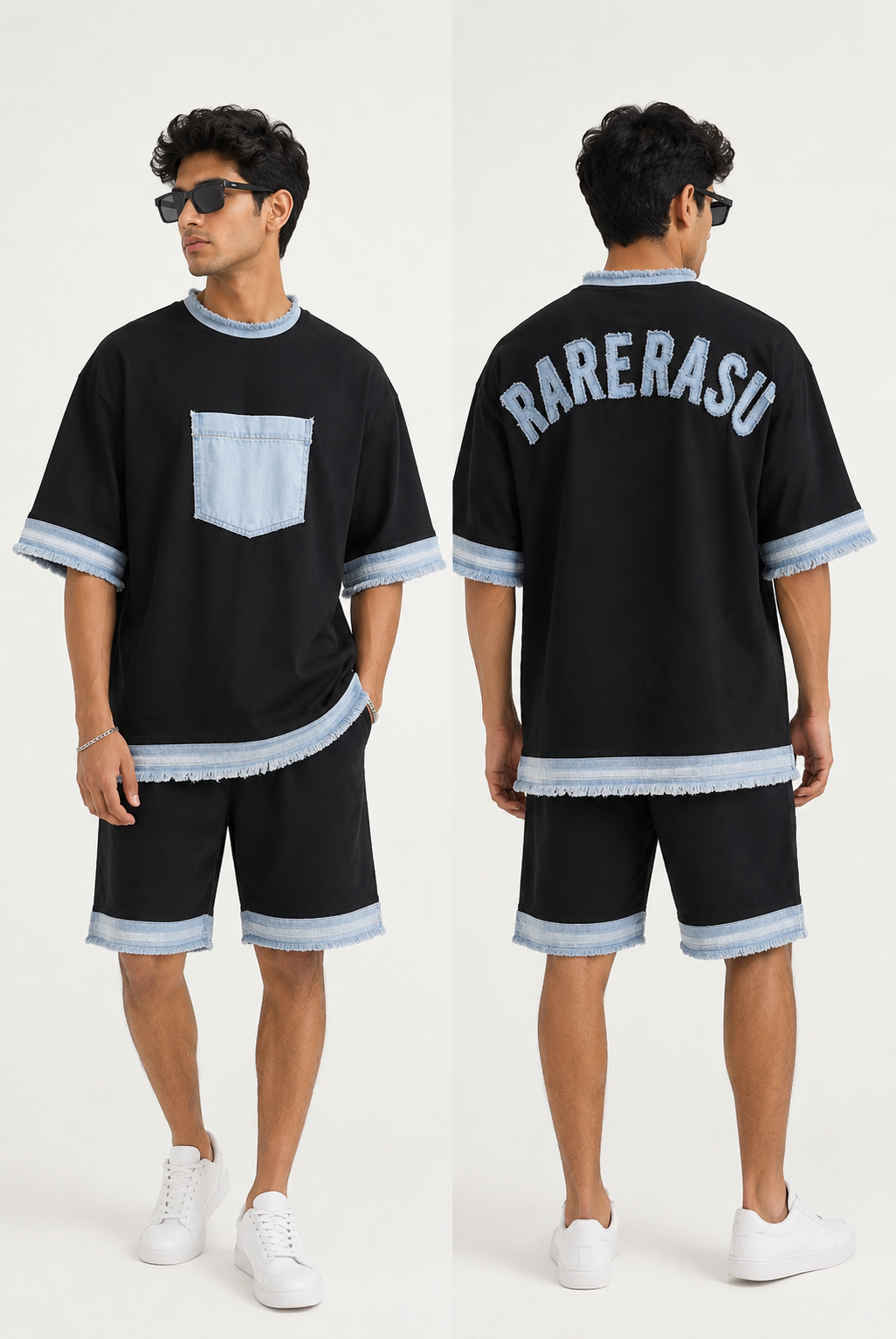 RARE RASU – Denim Edge Co-Ord Set | Premium Cotton & Denim Twin Set (Black)