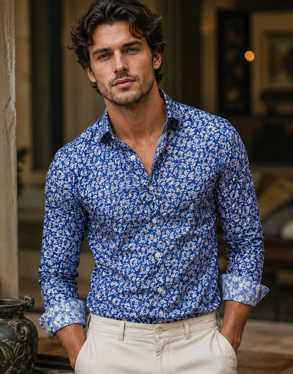RARE RASU Men's Blue Floral Printed Full Sleeve Shirt – Premium Casual Collection