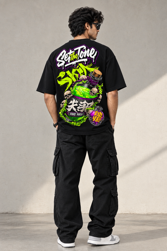 Premium Quality Toxic Skull Potion Graphic Oversized T-Shirt for Men – Black