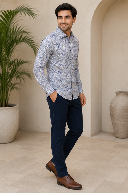 RARE RASU Men’s Premium Floral Botanical  Print Shirt – Pastel Sage Green Full Sleeve Casual Shirt