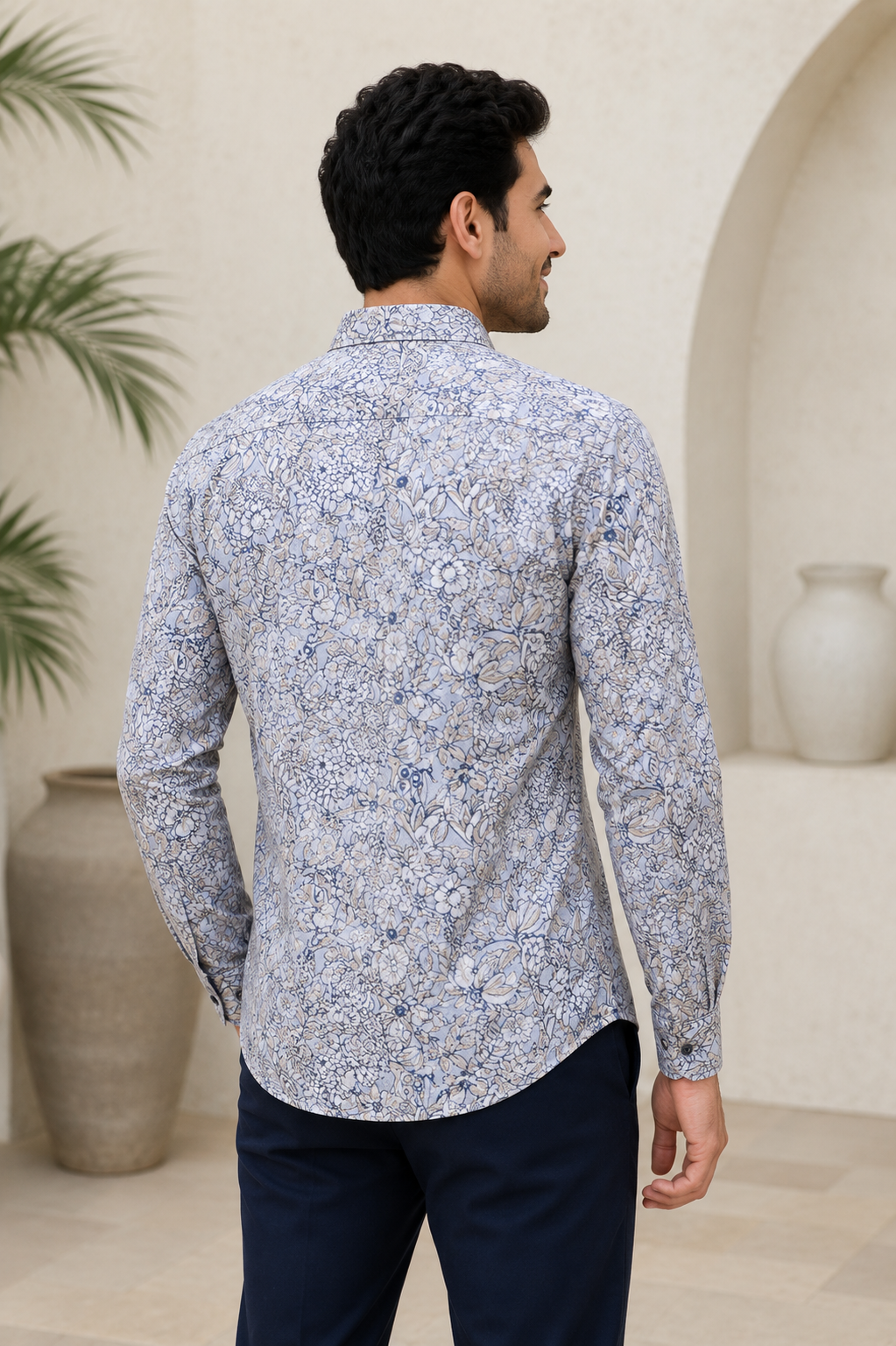 RARE RASU Men’s Premium Floral Botanical  Print Shirt – Pastel Sage Green Full Sleeve Casual Shirt