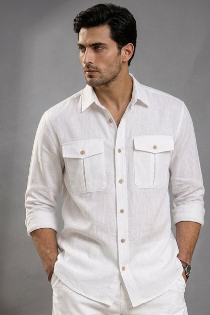 RARE RASU Premium Luxe Linen Double Pocket Utility Shirt