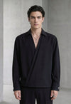 RARE RASU Men's Premium Satin Wrap-Front Shirt – Black | Luxury Long Sleeve Statement Shirt