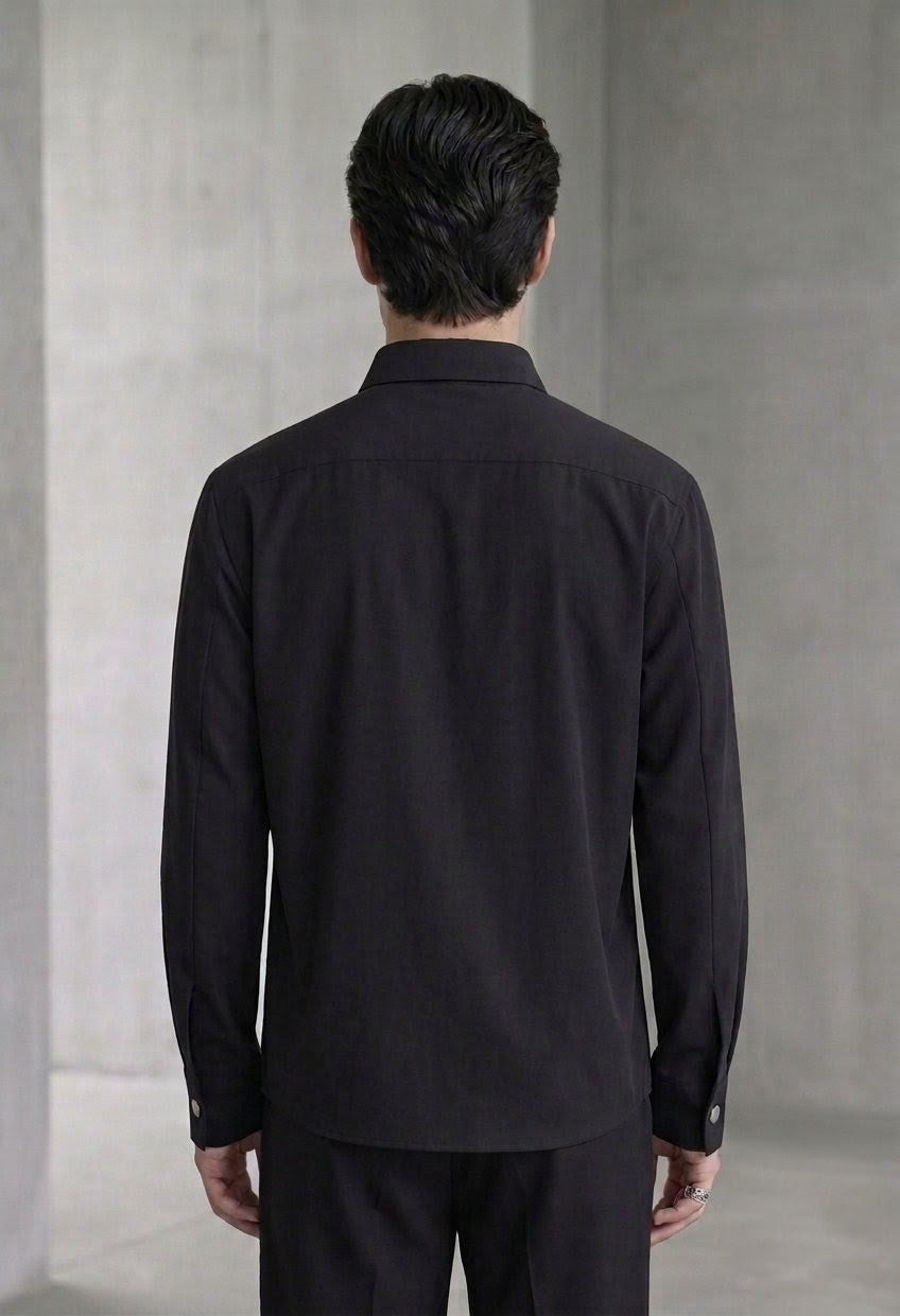 RARE RASU Men's Premium Satin Wrap-Front Shirt – Black | Luxury Long Sleeve Statement Shirt