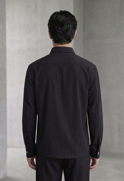 RARE RASU Men's Premium Satin Wrap-Front Shirt – Black | Luxury Long Sleeve Statement Shirt
