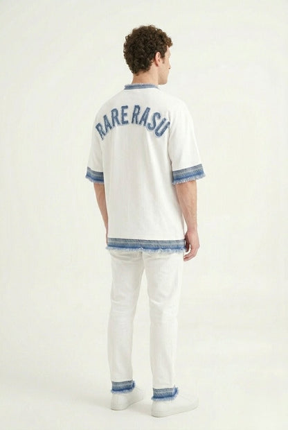 RARE RASU Cotton × Denim Edge T-Shirt — Premium Cotton with Raw Denim Detail (only t-shirt)