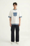 RARE RASU Cotton × Denim Edge T-Shirt — Premium Cotton with Raw Denim Detail (only t-shirt)