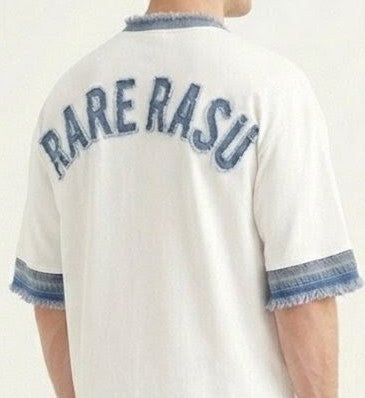 RARE RASU Cotton × Denim Edge T-Shirt — Premium Cotton with Raw Denim Detail (only t-shirt)