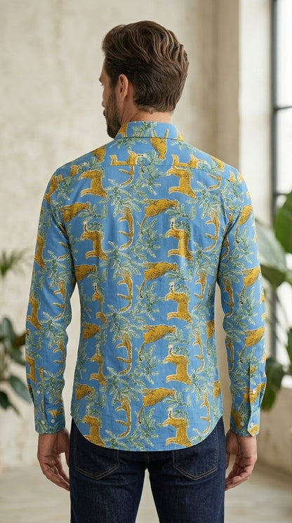 RARE RASU Premium Quality Leopard & Tropical Foliage Printed Long-Sleeve Shirt
