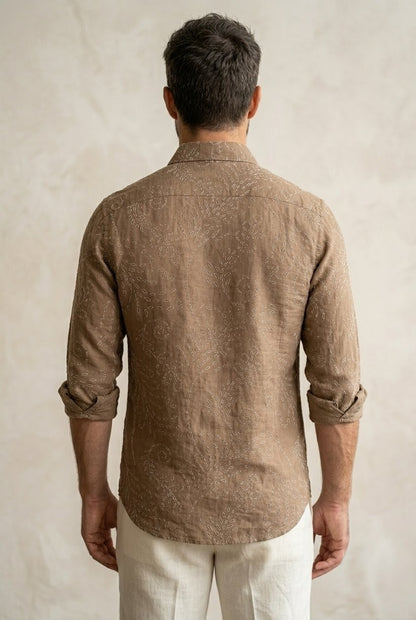 Men's Artisan Printed Premium Linen blend Long-Sleeve Casual Shirt