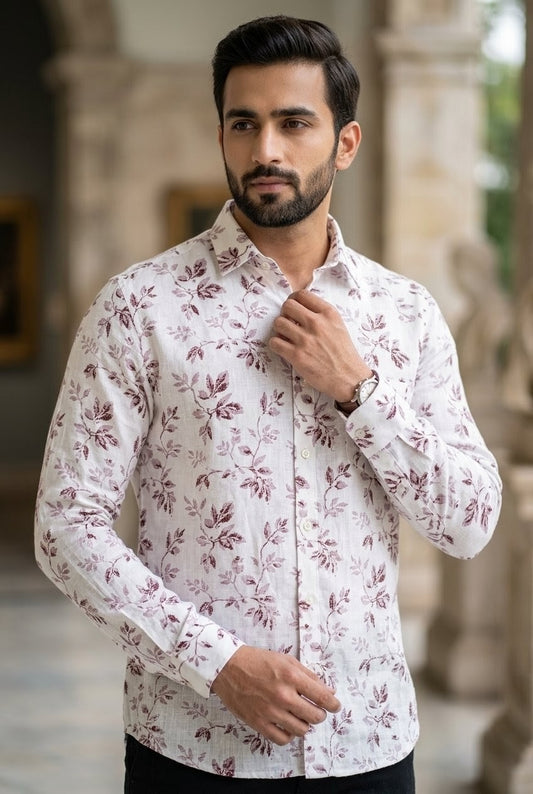 RARE RASU Men’s Premium Quality Leaf Floral Printed Full Sleeve Shirt  | Smart Casual Collection