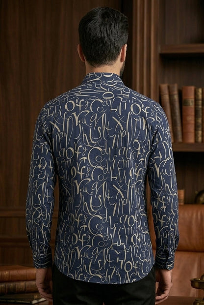 RARE RASU Men’s Premium Abstract Letter Printed Full Sleeve Shirt | Modern Casual & Smart Wear