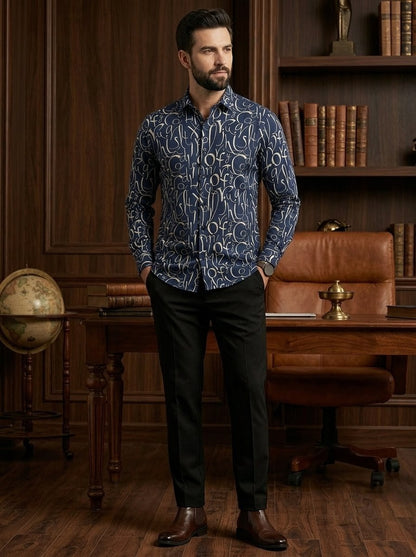 RARE RASU Men’s Premium Abstract Letter Printed Full Sleeve Shirt | Modern Casual & Smart Wear