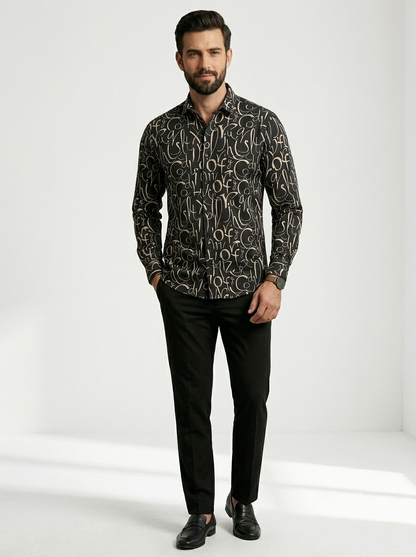 RARE RASU Men’s Premium Abstract Letter Printed Full Sleeve Shirt | Modern Casual & Smart Wear