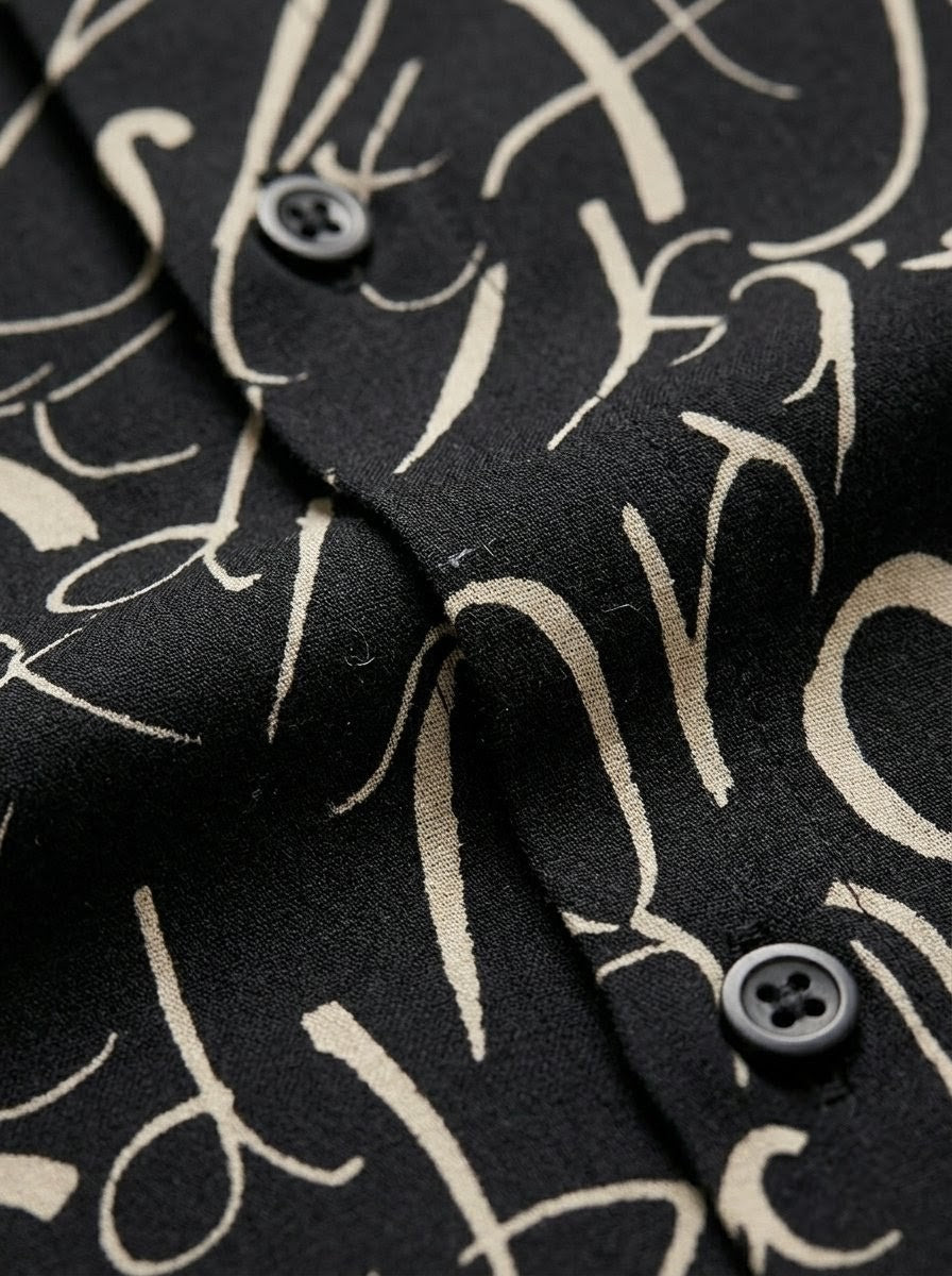 RARE RASU Men’s Premium Abstract Letter Printed Full Sleeve Shirt | Modern Casual & Smart Wear