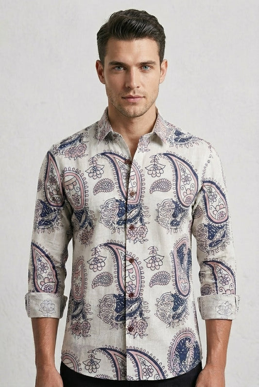 RARE RASU Men’s Premium Paisley Print Full Sleeve Shirt | Artistic Floral Ethnic Pattern | Smart Casual Wear