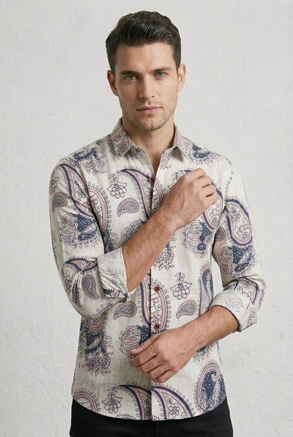 RARE RASU Men’s Premium Paisley Print Full Sleeve Shirt | Artistic Floral Ethnic Pattern | Smart Casual Wear