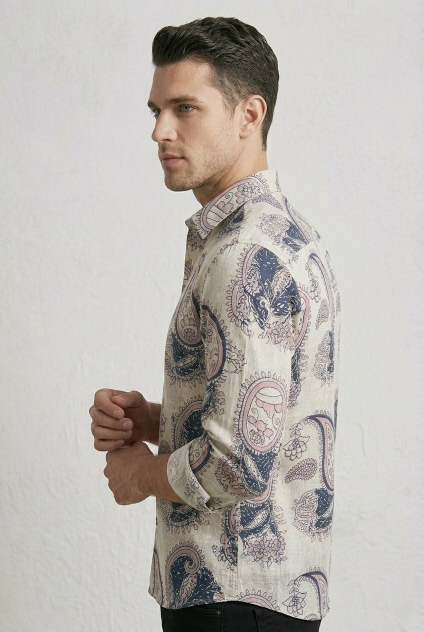 RARE RASU Men’s Premium Paisley Print Full Sleeve Shirt | Artistic Floral Ethnic Pattern | Smart Casual Wear