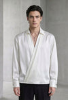 RARE RASU Men's Premium Satin Wrap-Front Shirt – White | Luxury Long Sleeve Statement Shirt