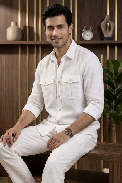 RARE RASU Premium Luxe Linen Shirt With Two Front Utility-Style Pockets
