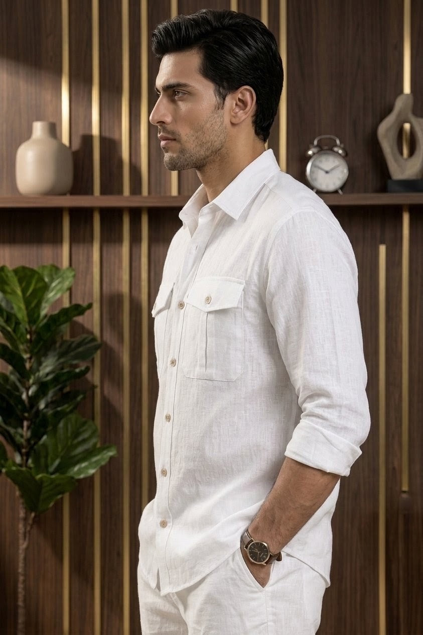 RARE RASU Premium Luxe Linen Shirt With Two Front Utility-Style Pockets