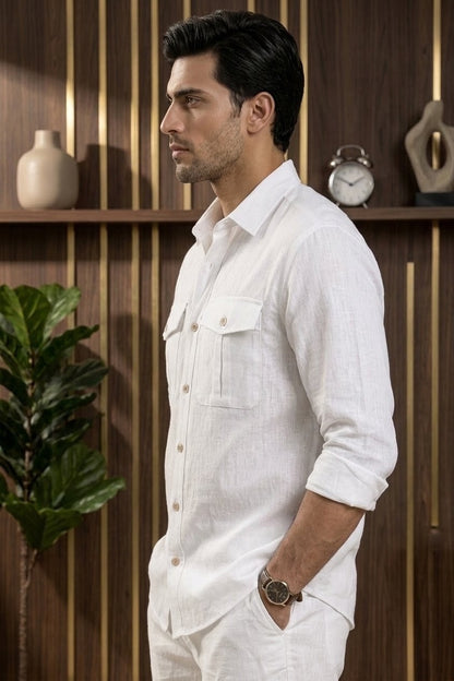 RARE RASU Premium Luxe Linen Shirt With Two Front Utility-Style Pockets