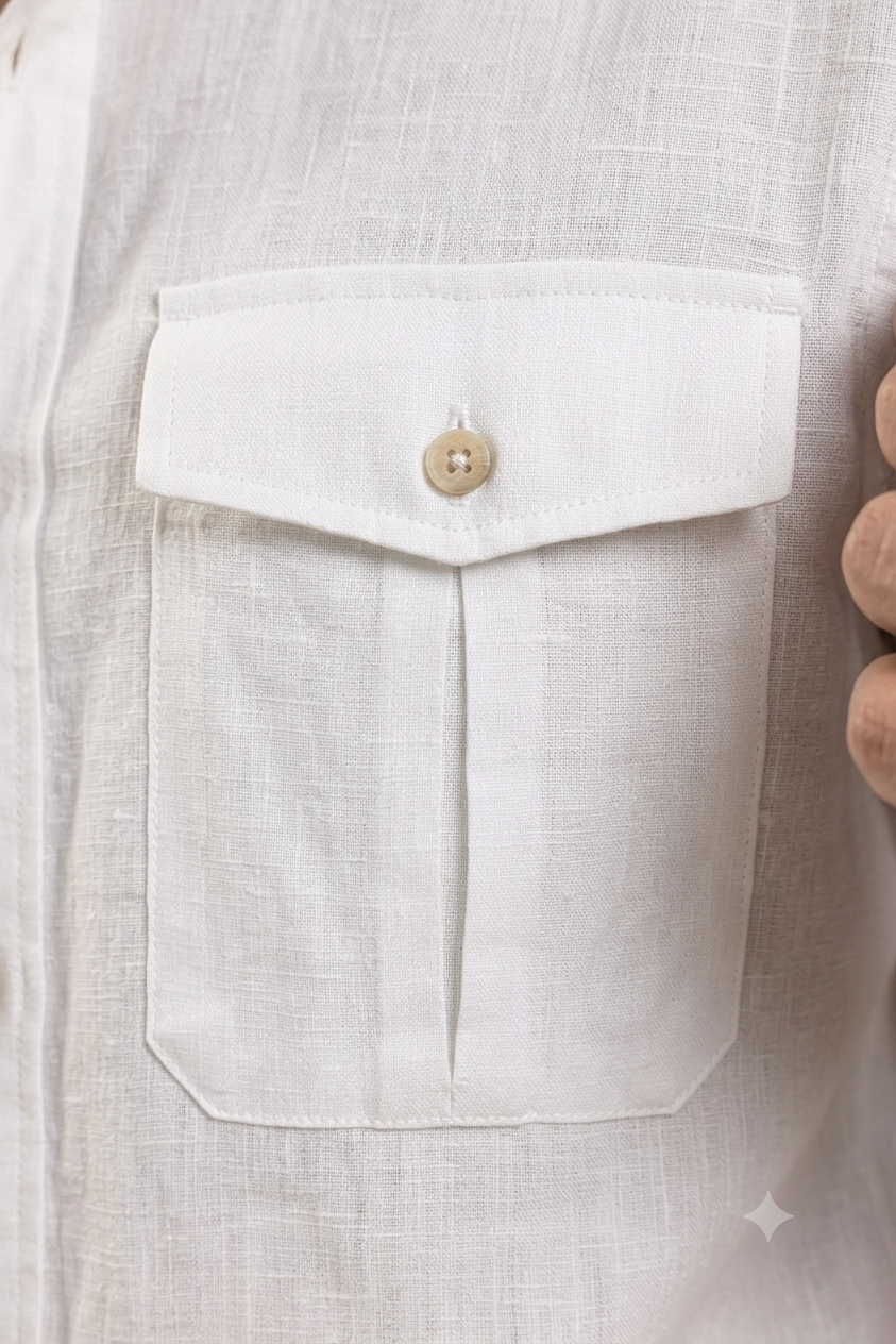 RARE RASU Premium Luxe Linen Shirt With Two Front Utility-Style Pockets