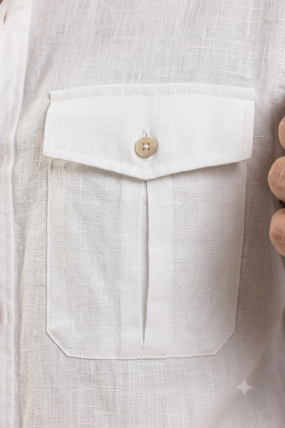 RARE RASU Premium Luxe Linen Shirt With Two Front Utility-Style Pockets