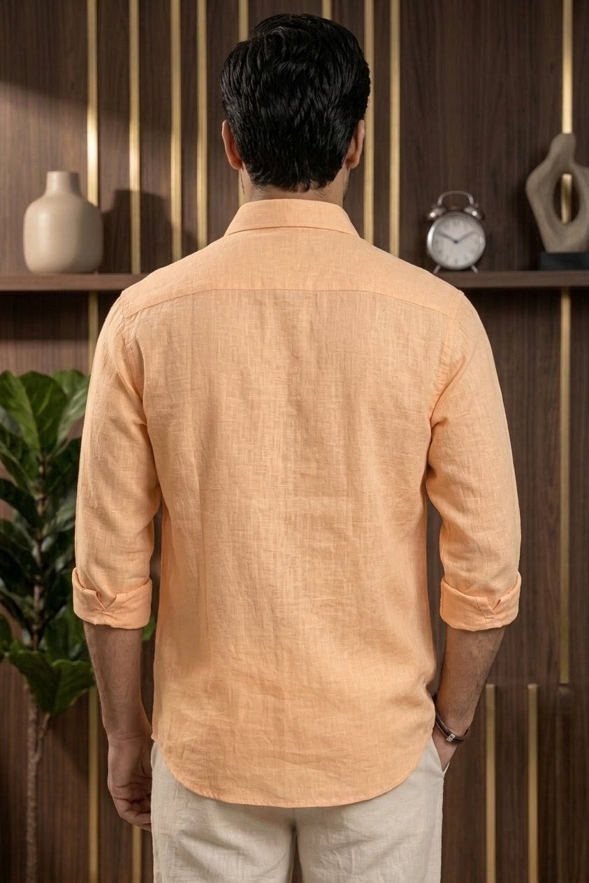 RARE RASU Premium Luxe Linen Shirt With Two Front Utility-Style Pocket. ( Light Orange)