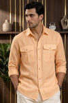 RARE RASU Premium Luxe Linen Shirt With Two Front Utility-Style Pocket. ( Light Orange)