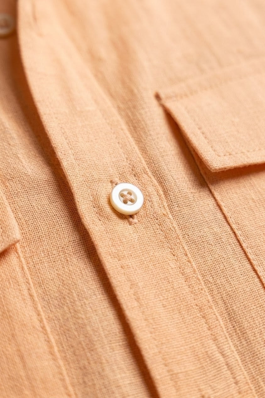 RARE RASU Premium Luxe Linen Shirt With Two Front Utility-Style Pocket. ( Light Orange)