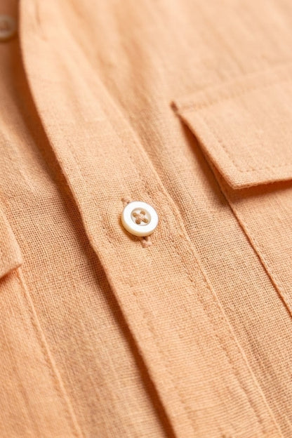 RARE RASU Premium Luxe Linen Shirt With Two Front Utility-Style Pocket. ( Light Orange)