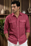 RARE RASU Premium Luxe Linen Shirt With Two Front Utility-Style Pockets (Maroon)