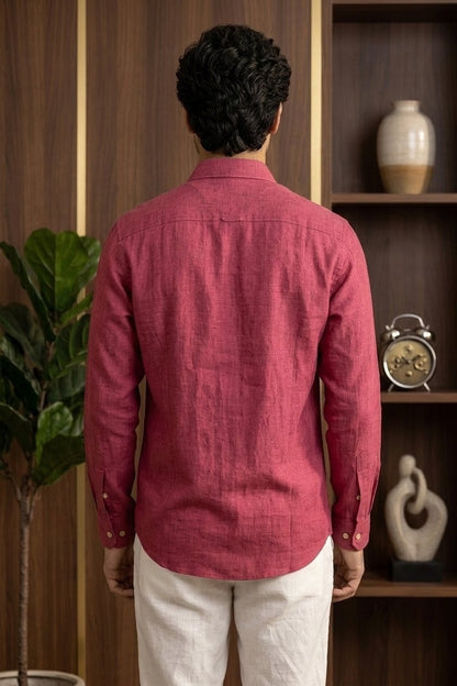 RARE RASU Premium Luxe Linen Shirt With Two Front Utility-Style Pockets (Maroon)