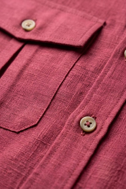 RARE RASU Premium Luxe Linen Shirt With Two Front Utility-Style Pockets (Maroon)