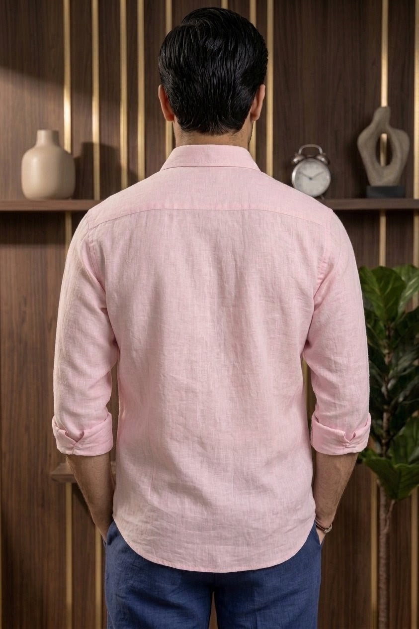 RARE RASU Premium Luxe Linen Shirt With Two Front Utility-Style Pockets (light Pink)