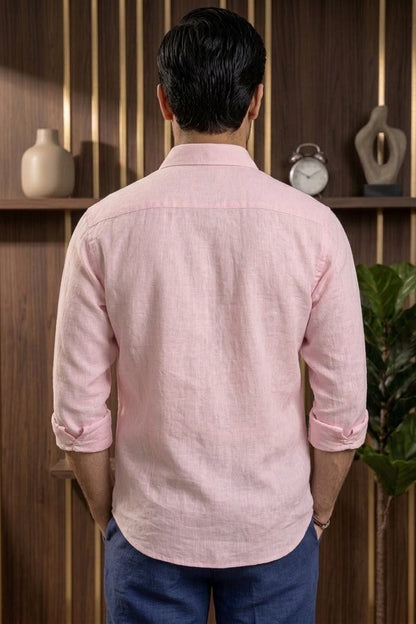 RARE RASU Premium Luxe Linen Shirt With Two Front Utility-Style Pockets (light Pink)
