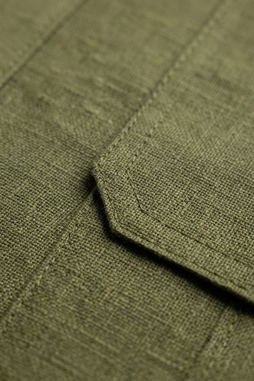 RARE RASU Premium Luxe Linen Shirt With Two Front Utility-Style Pockets (Olive green)