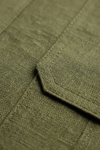 RARE RASU Premium Luxe Linen Shirt With Two Front Utility-Style Pockets (Olive green)