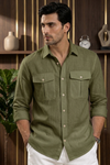RARE RASU Premium Luxe Linen Shirt With Two Front Utility-Style Pockets (Olive green)