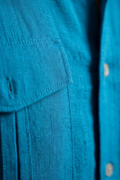 RARE RASU Premium Luxe Linen Shirt With Two Front Utility-Style Pockets (lagoon blue)