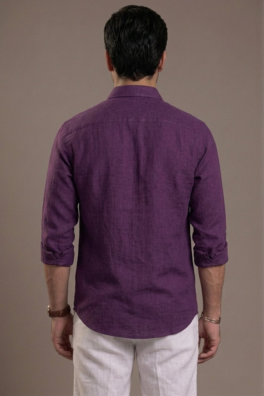 RARE RASU Premium Luxe Linen Shirt With Two Front Utility-Style Pockets (Purple)