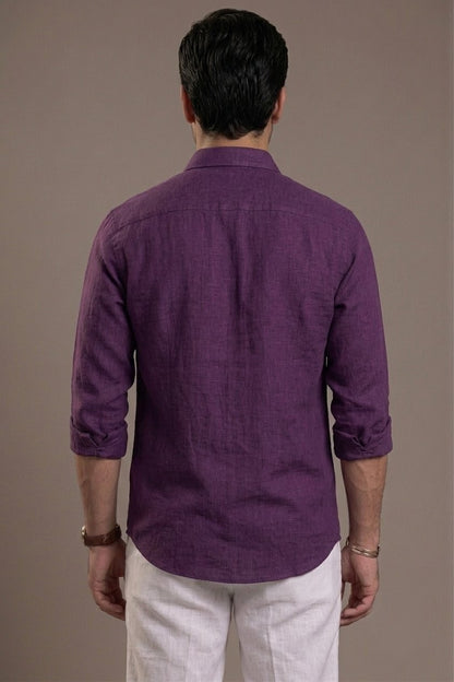 RARE RASU Premium Luxe Linen Shirt With Two Front Utility-Style Pockets (Purple)