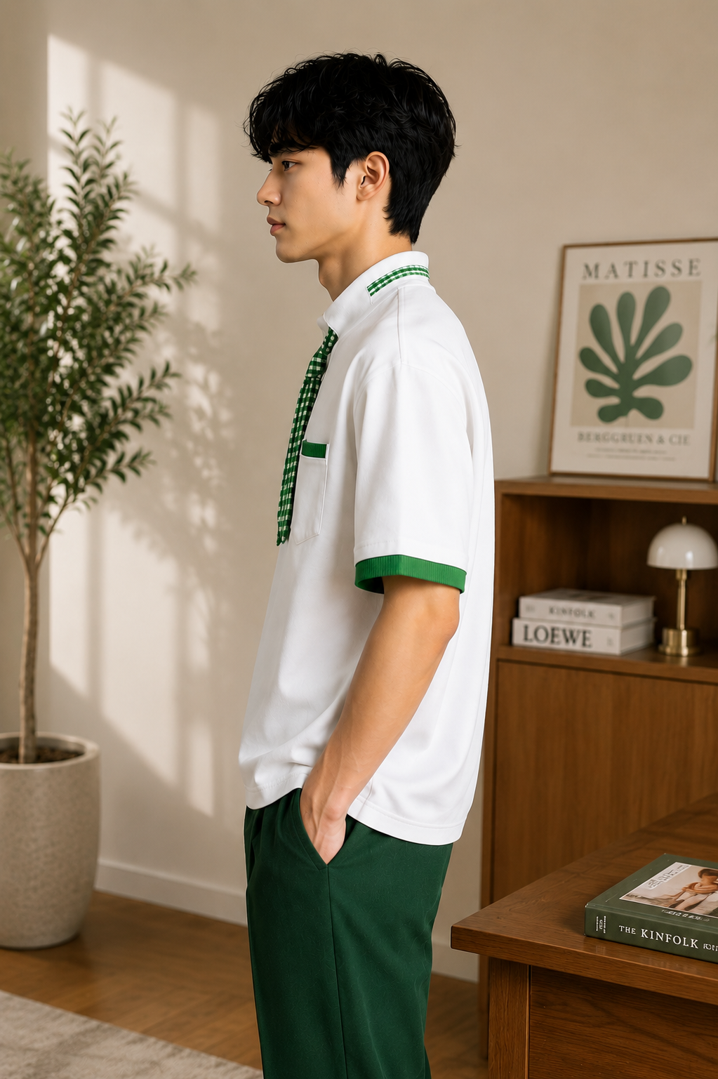 Men's Modern Gingham Necktie & Mock Neck Short-Sleeve T-shirt | Unique Style Designer T-shirt