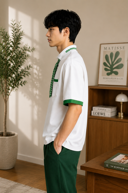 Men's Modern Gingham Necktie & Mock Neck Short-Sleeve T-shirt | Unique Style Designer T-shirt