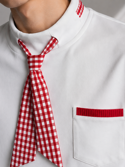 Men's Modern Gingham Necktie & Mock Neck Short-Sleeve T-shirt | Unique Style Designer T-shirt