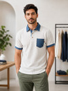 RARE RASU Premium Contrast Denim Trim Waffle Knit Collar T-Shirt